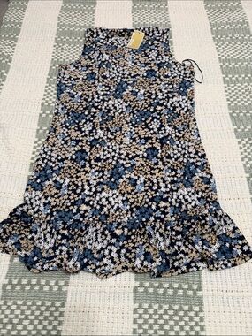 Michael Kors Navy Floral Ruffle-Hem Mini Dress